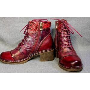 L'Artiste by Spring Step Leather Lace-Up Boots Fallinluv Bordeaux size 37
